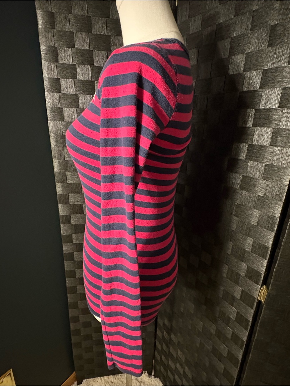 Y2K Abercrombie & Fitch Pink Navy Striped Moose Logo Long Sleeve Shirt - Picture 3 of 6
